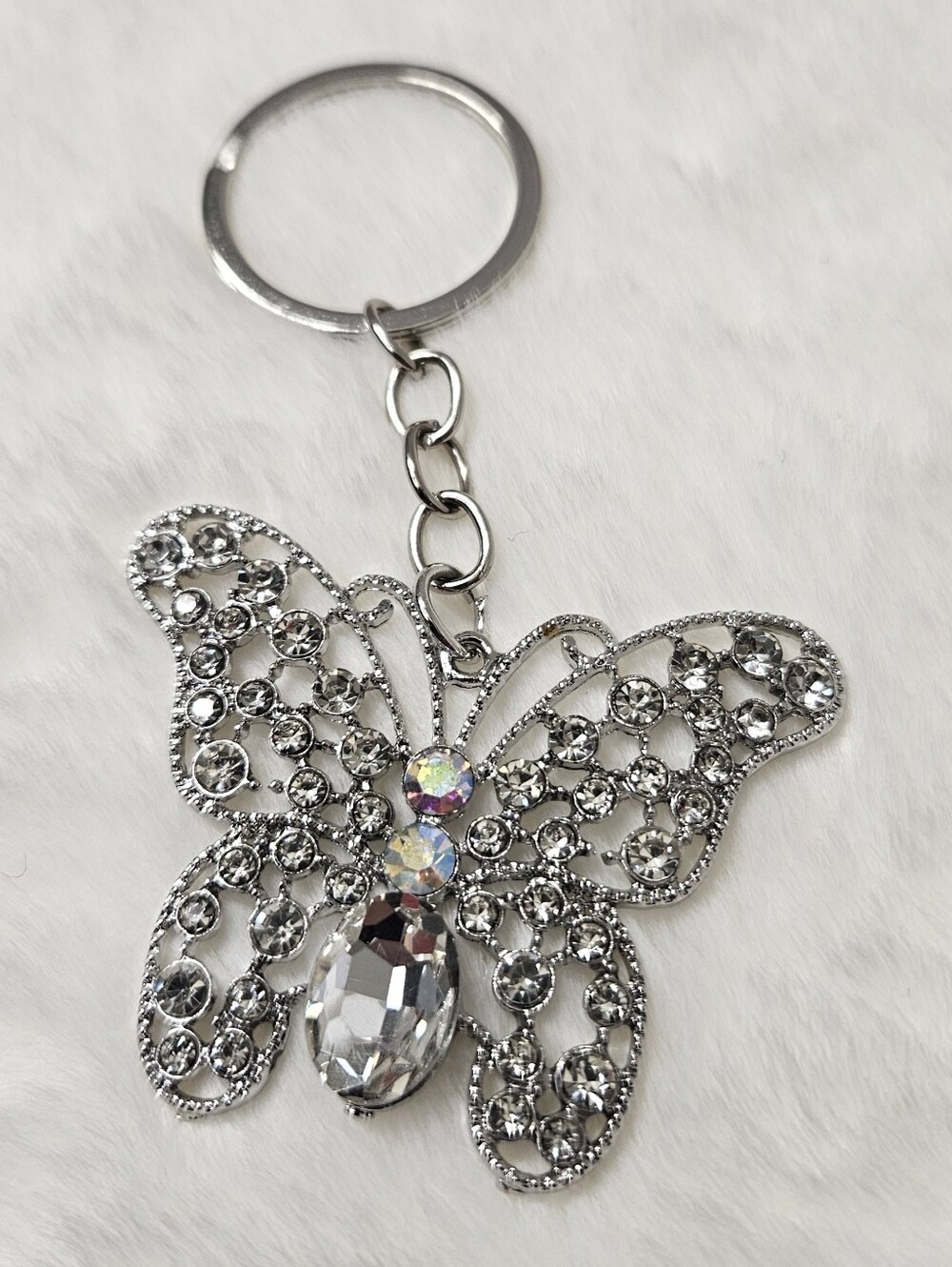 NWT Clear Rhinestone Butterfly Purse Charm Keychain